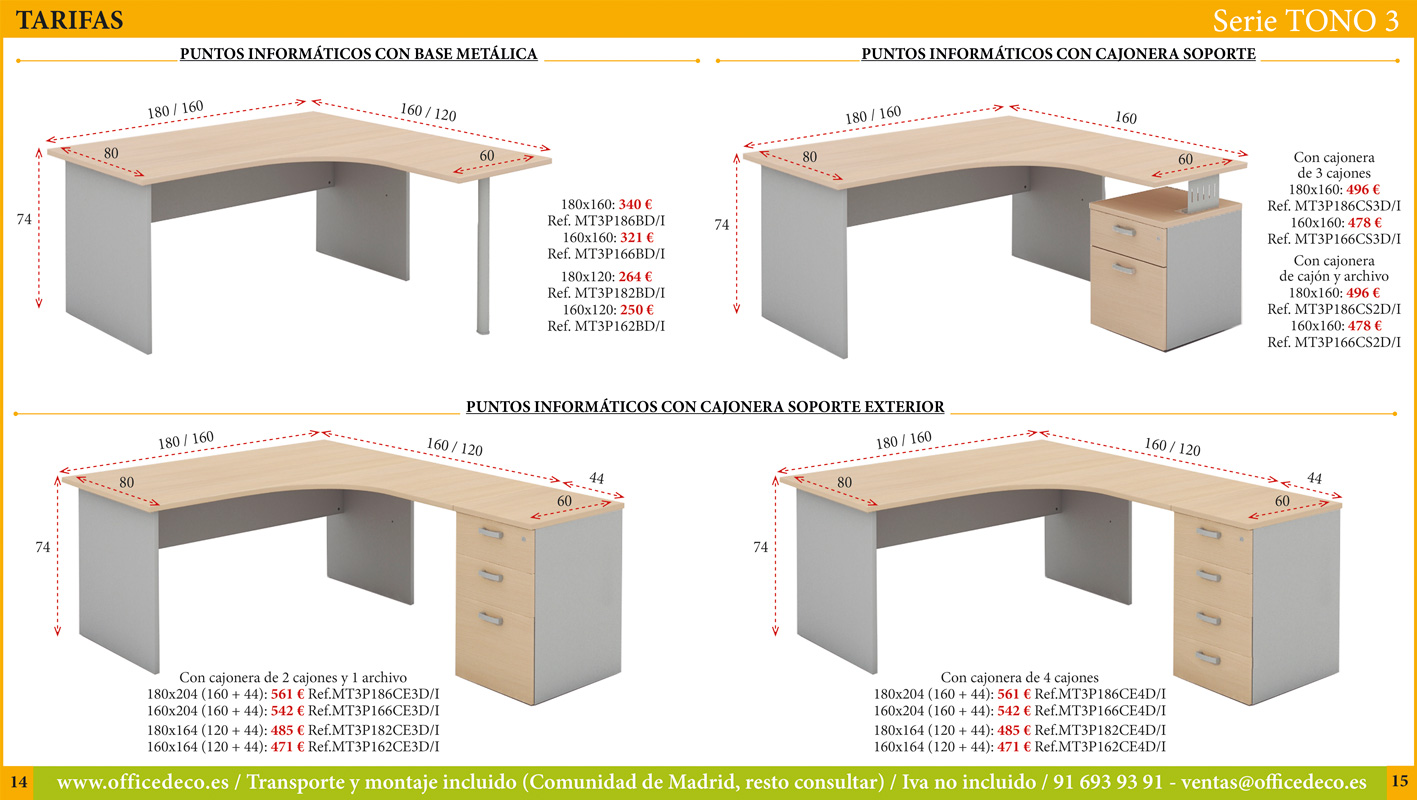 Mesa de oficina serie TONO T3 con ala y cajonera pedestal 3 cajones de  Mobel Linea - Mobiocasión